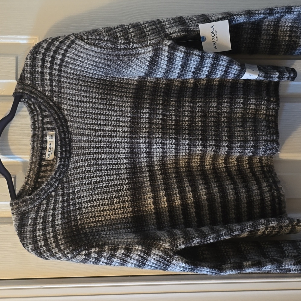 ARIZONA JEAN CO WOMEN'S JUNIOR PLUS GRAY STRIPES PULLOVER CREWNECK SWEATER XXL